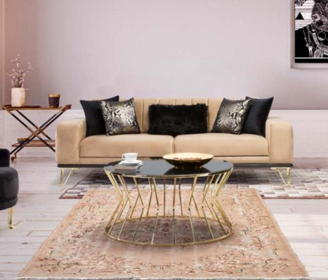 Sofa set zwart bankstel 3+3+1 zits fauteuil Elegante metaal fluweel
