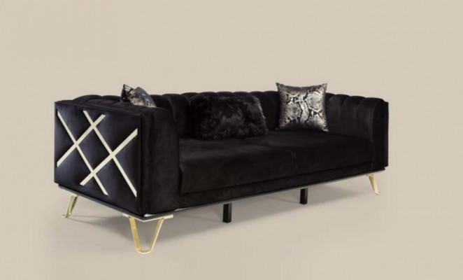 Sofa set zwart bankstel 3+3+1 zits fauteuil Elegante metaal fluweel