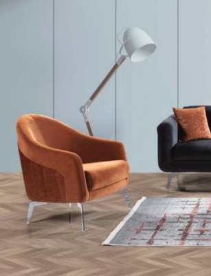 Ontwerp bank fauteuil bank stoffering 1 zits textiel eenzitter Nieuw bruine kleur.