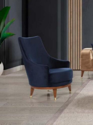 Moderne fauteuil woonkamer 1-zits designer lounge in de kleur blauw met hout