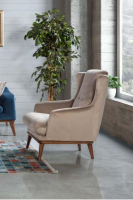 Beige Design Fauteuil Eenpersoons Woonkamer Textiel Stijl Houten Meubels