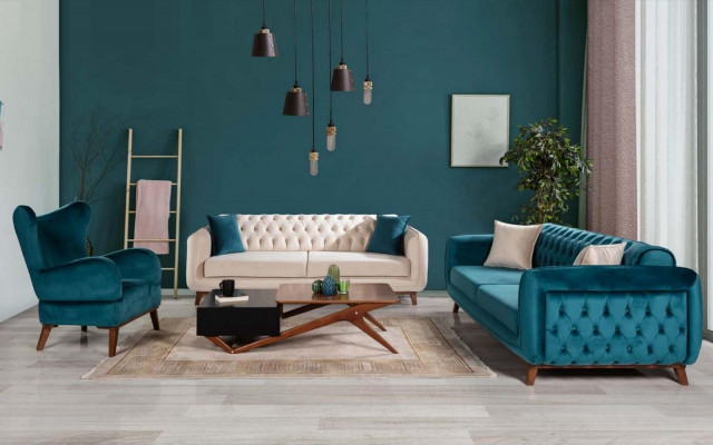 Fauteuil 1-zits ontwerp woonkamer gestoffeerd hout modern turquoise