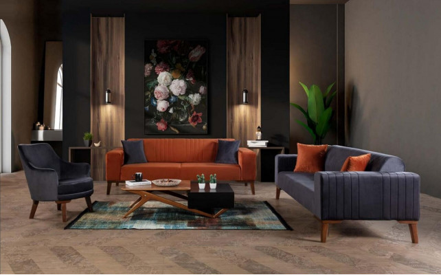 Grijze driezitsbank Elegante bank Zitmeubilair Woonkamer Fluweel