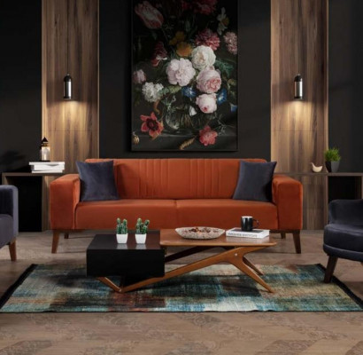 Oranje driezitsbank Elegant bankstel Woonkamerfluweel