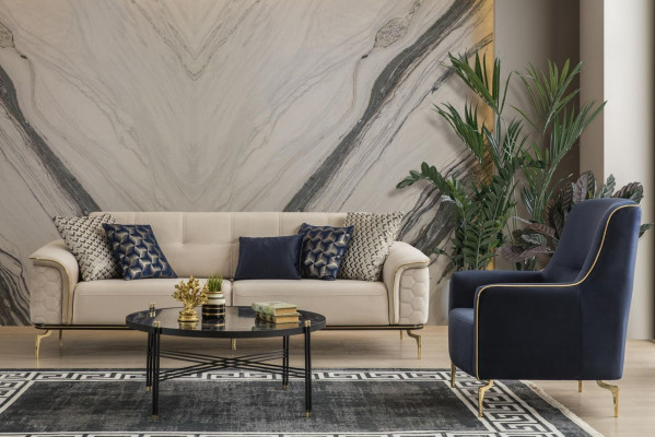 Bankstel set banken bank fauteuils driezits 3+3+1 zits stof groep nieuw