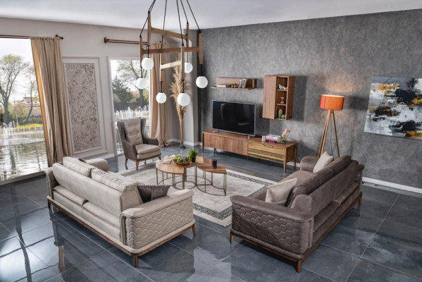 Garnituur bankstel Luxe 3+3+1 zitsbank Stof Fauteuil Banken Modern Bruin