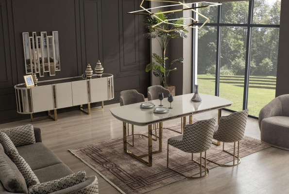 Garnituur eetkamer eettafel stoel dressoir tafel tafels stoelen modern set 6-delig