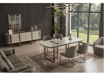 Garnituur eetkamer eettafel stoel dressoir tafel tafels stoelen modern set 6-delig