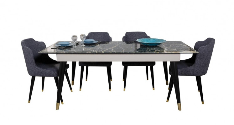 Luxe eetkamertafel ontwerp 4x stoelen eetgroep fauteuils set meubilair