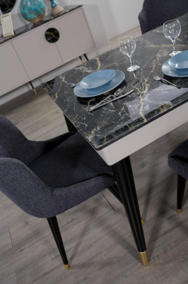 Luxe eetkamertafel ontwerp 4x stoelen eetgroep fauteuils set meubilair