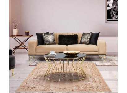 Moderne bank 3-zits woonkamer bank design meubels metaal beige bekleding