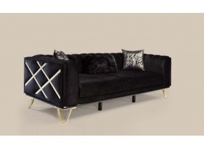 Luxe bank 3-zits bank driezitter textiel meubels zwarte fluweel