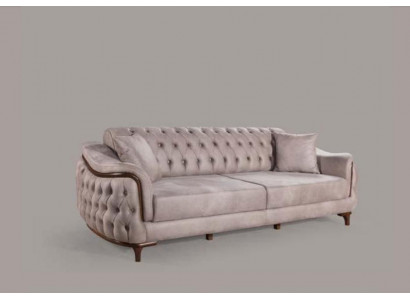 Beige Chesterfield Bank Driezits Zitkussen Bank Meubels Fluweel Hout