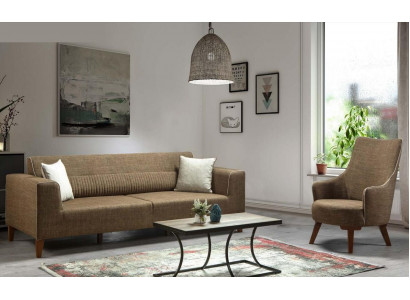 Sofaset 3+1 zitplaatsen gestoffeerde bank gestoffeerde meubels bruine stof