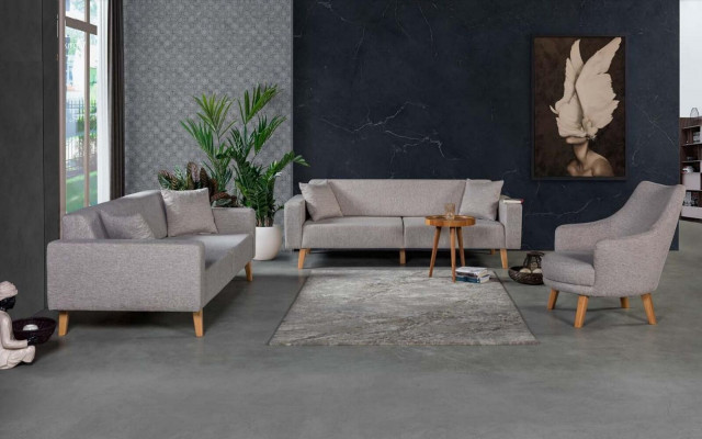 Sofa bank Bekleding Zitting 3+3+1 Zitsuite ontwerp Hout Banken Beige Zitkussen