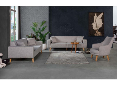Sofa bank Bekleding Zitting 3+3+1 Zitsuite ontwerp Hout Banken Beige Zitkussen