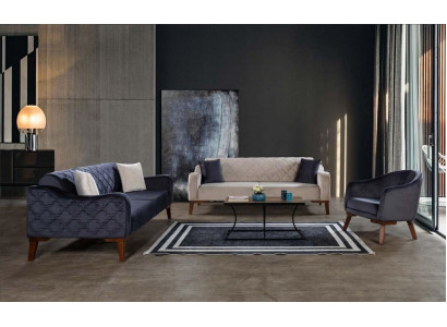 Woonkamer bankstel Bankstel 3+3+1 Blauwe bekleding Set Stoel Textiel Woonkamer bankstel Bankstel 3+3+1 Blauwe stoffering Set Stoel Textiel