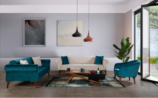Luxe bankstel 3+3+1 zitsbank stoffen textielstijl fauteuil