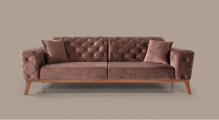 Bankstel Bank 3+3+1 zit Bruin Fauteuil Stof Chesterfield Velours
