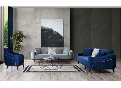 Bankstel 3+3+1 zits banken gestoffeerde banken hout grijs blauw fluweel