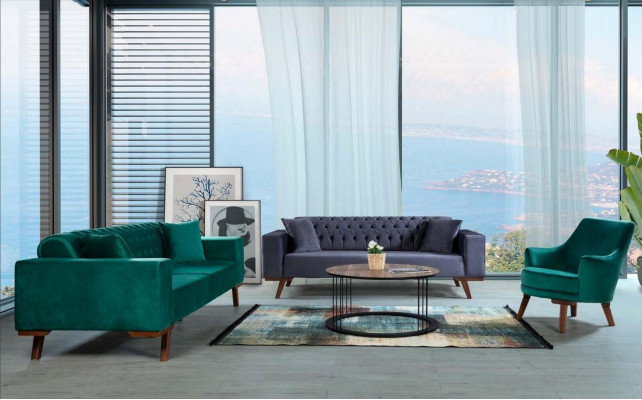 Sofaset 3+3+1 zitplaatsen Woonkamerstijl Bank Paars Turkoois