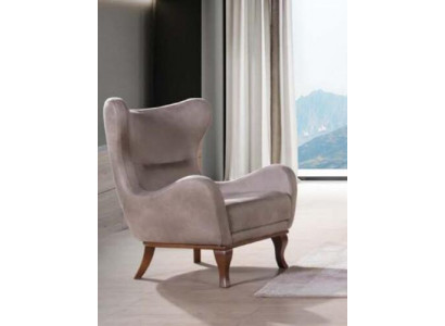Moderne fauteuil, eenpersoons ontwerp, 1-zits, gestoffeerd in beige textiel.