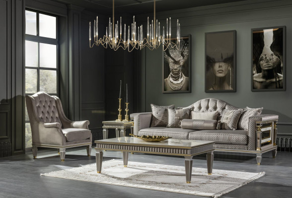 Fauteuil Grijs Luxe Bekledingsstof 1-Zits Chesterfield Modern Meubilair Woonkamer Nieuw