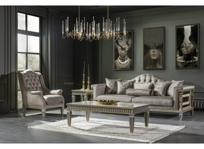 Fauteuil Grijs Luxe Bekledingsstof 1-Zits Chesterfield Modern Meubilair Woonkamer Nieuw