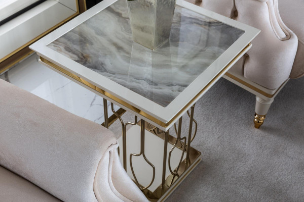 Bijzettafel Wit Salontafel Luxe Woonkamer Meubels Metaal Elegant Modern