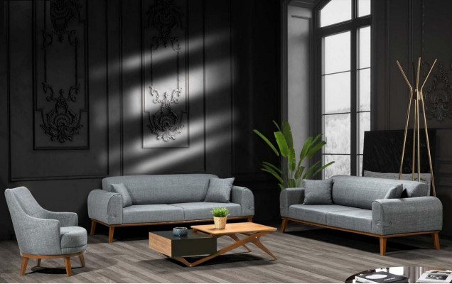 Fauteuil van 1 zitplaats voor in de woonkamer, houten frame met textielbekleding.