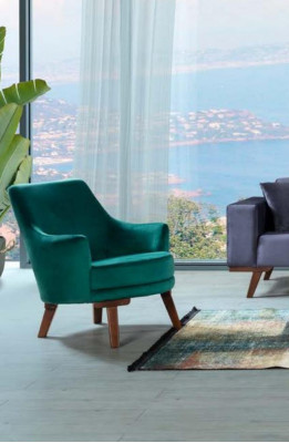 Woonkamer fauteuil met 1 zitplaats in groene kleur, gemaakt van polyester stof in een modern design.