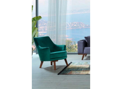 Woonkamer fauteuil met 1 zitplaats in groene kleur, gemaakt van polyester stof in een modern design.
