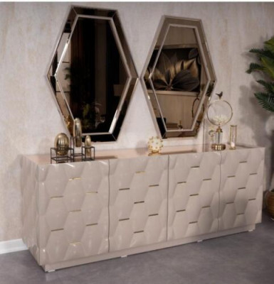 Laden Kast Hout Dressoir Spiegel 3-delig Massief Laden Woonkamer Nieuw