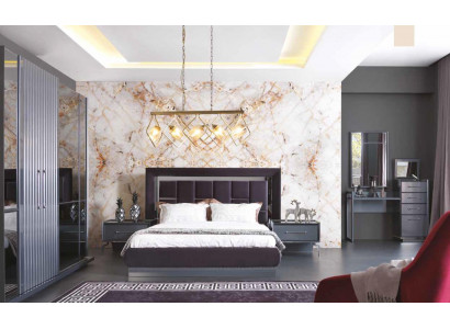 Modern slaapkamer set grijs Bed 2x Nachtkastje Kledingkast Commode 5-delig.
