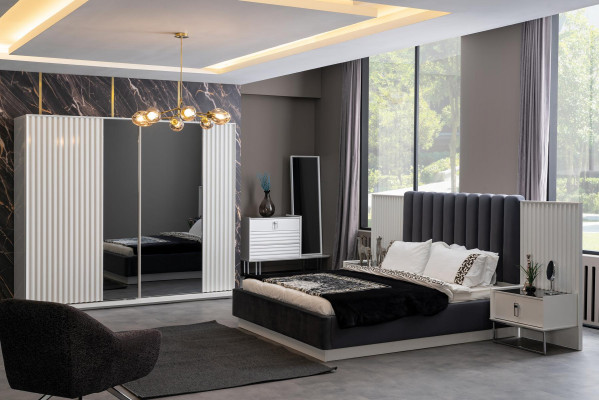 Compleet slaapkamer set bed nachtkastje kledingkast dressoir ontwerp 5 stuks.