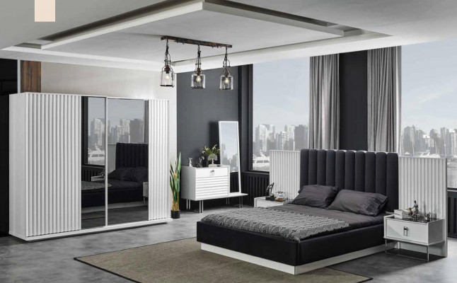 Compleet slaapkamer set bed nachtkastje kledingkast dressoir ontwerp 5 stuks.