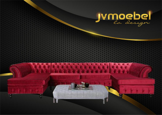 Stel Luxe Moderne Hoekbank U-vorm Chesterfield en Salontafel Woonkamer Textiel