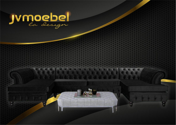 Stel Luxe Moderne Hoekbank U-vorm Chesterfield en Salontafel Woonkamer Textiel