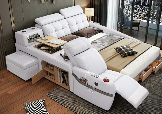 Bed Massage Bed multifunctionele bedden gestoffeerde USB-regel leren bekleding luxe