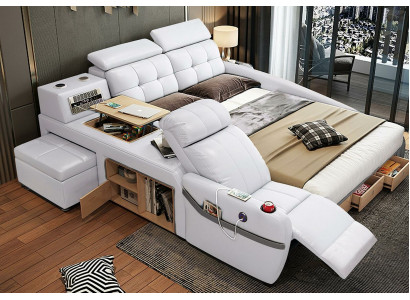 Bed Massage Bed multifunctionele bedden gestoffeerde USB-regel leren bekleding luxe