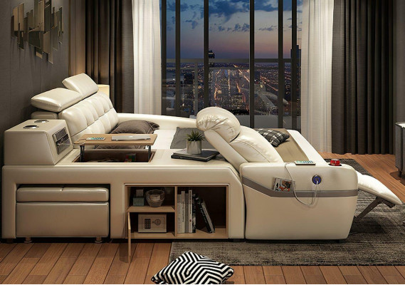 Bed Massage Bed multifunctionele bedden gestoffeerde USB-regel leren bekleding luxe