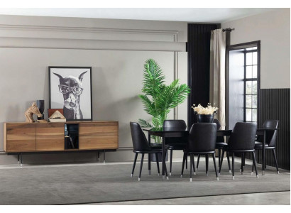 8-delige keukenset met stoelen, moderne stijl, zwarte kleur, comfortabel nieuw.