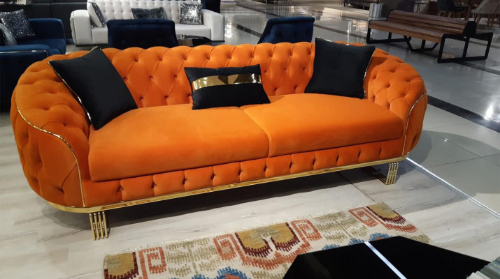 Stijlvolle 3-zitsbank Chesterfield Oranje Moderne Woonkamermeubels