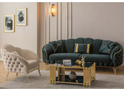 Stijlvolle woonkamer compleet 3-delig driezitsbank sofa luxe 2x fauteuil