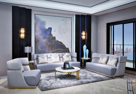 Luxe grijs met gouden elementen Jugendstil woonkamer set 3+2+1