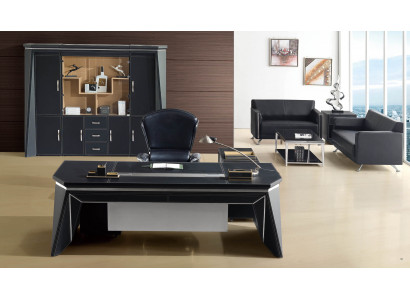Baas Kantoor Bureau Bureau Tafel Ontwerp Kast Leer Hout 2-delig Set