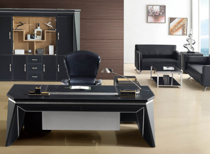 Baas Kantoor Bureau Bureau Tafel Ontwerp Kast Leer Hout 2-delig Set