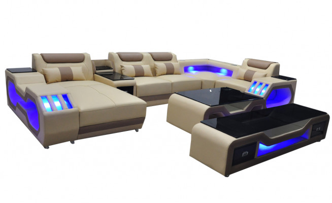 Leren bankstellen hoekbank ontwerp bank woonlandschap + salontafel + RTV USB nieuw