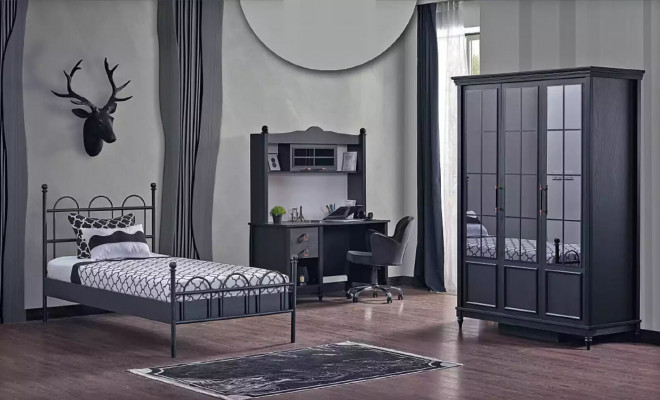 Zwart metalen bed Klassiek bedframe Tienerkamer Zwart