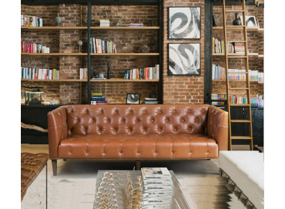 Mannen Club Chesterfield Bank Bank Lederen Bekleding Driepersoons Bruin